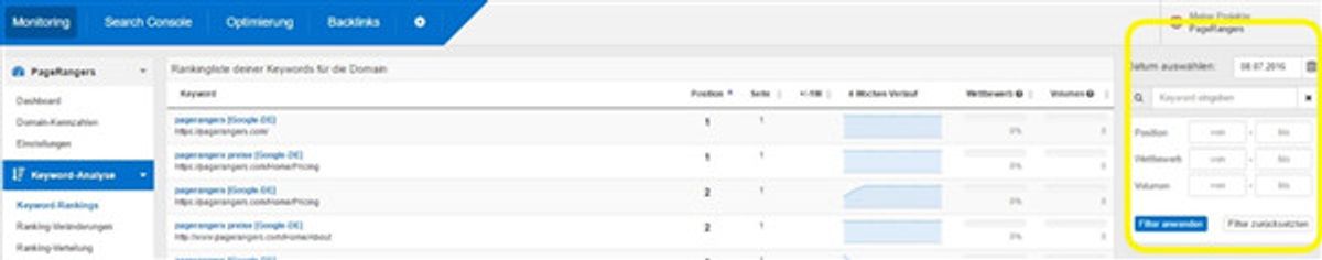 Neue Filterfunktion im Keyword-Monitoring