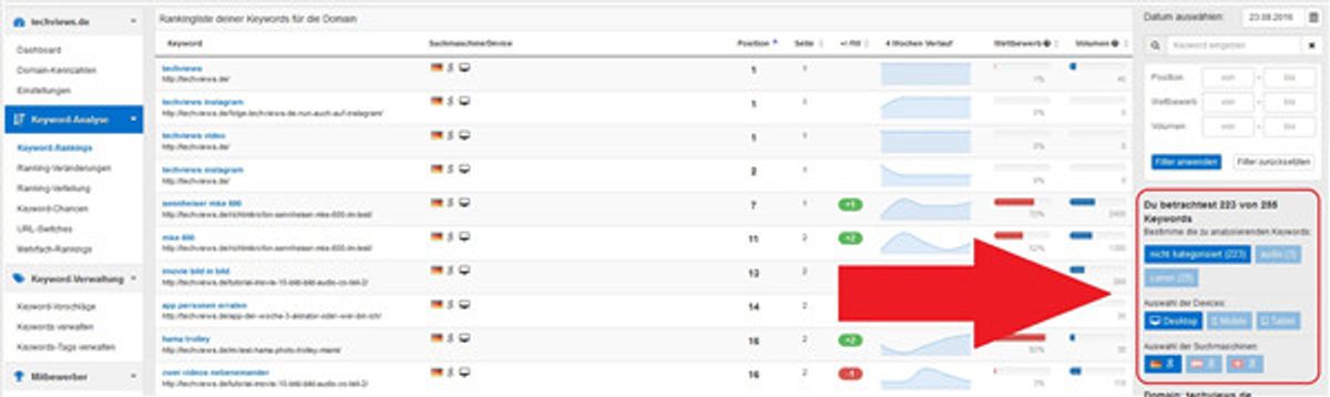 Übersicht Keyword-Rankings