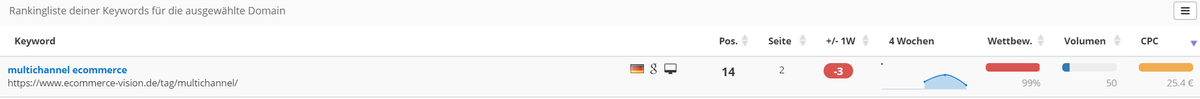 Beispiel eines Keyword Rankings im Monitoring Modul