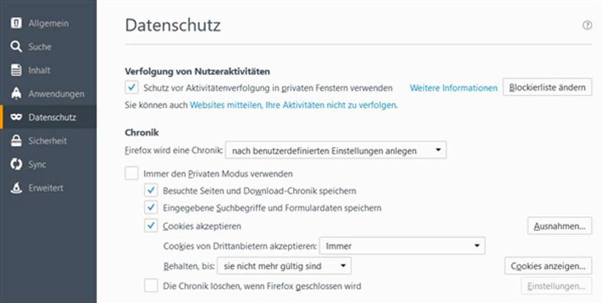 Datenschutz in Firefox