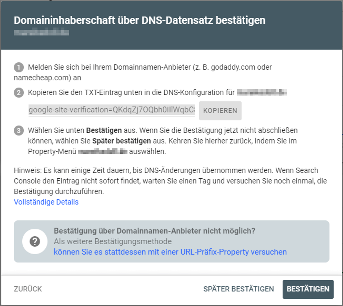Domaininhaberschaft bestaetigen