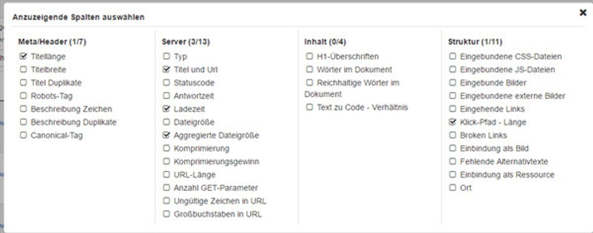 Spaltenauswahl