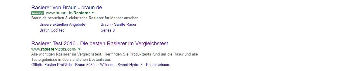 Gängiges Bild in den SERPs von Google: Nischenseiten auf vorderen Plätzen