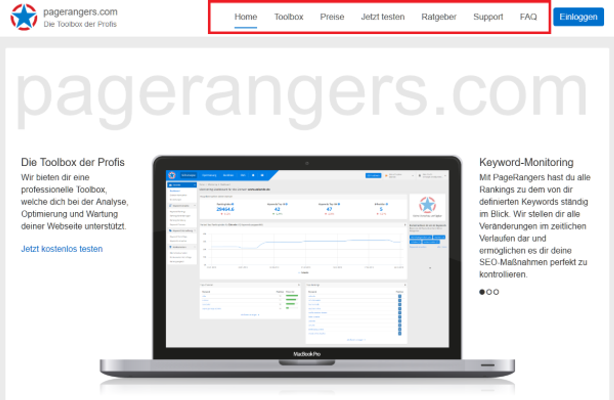 PageRangers Menü