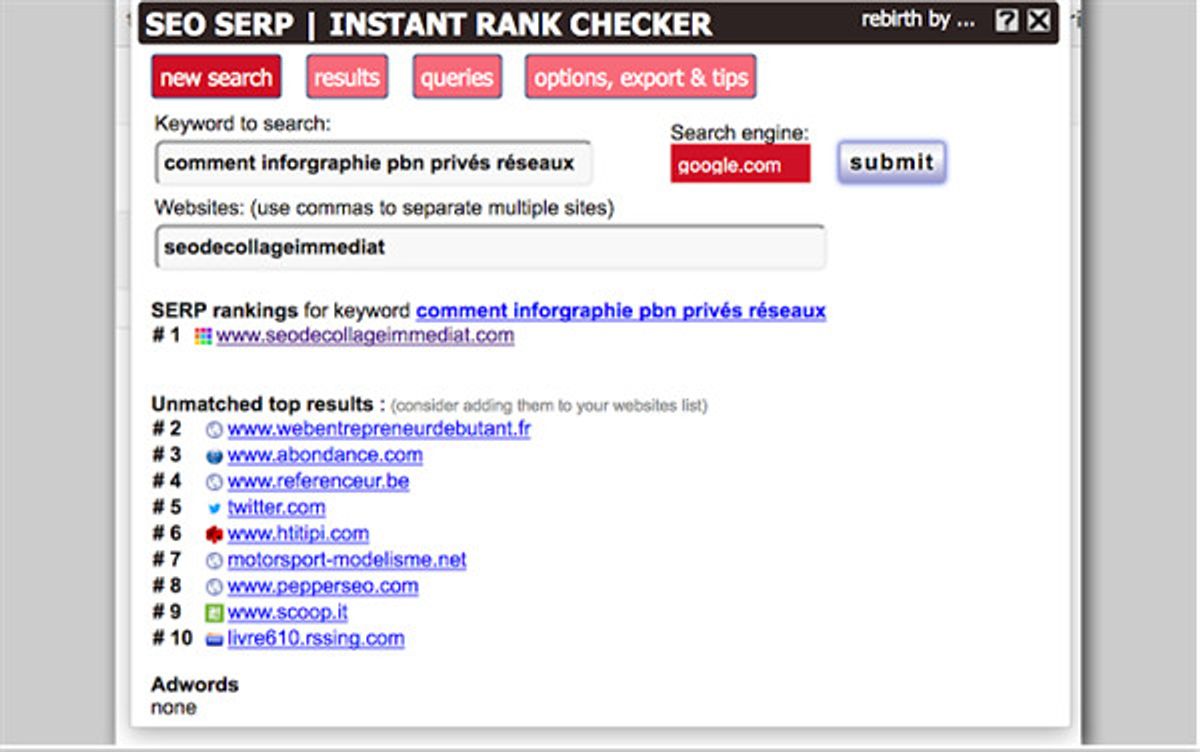 Mit SEO SERP werden Rankings bezüglich Keywords analysiert