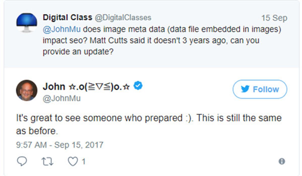 Das Gespräch zwischen John Müller und einem user auf Twitter