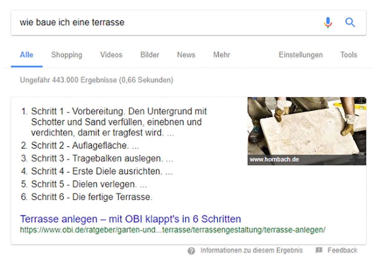 Das Featured Snippet hebt einen Beitrag hervor