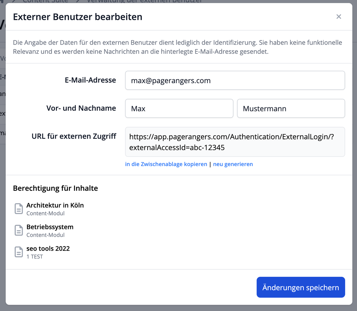 Einen externen Benutzer bearbeiten