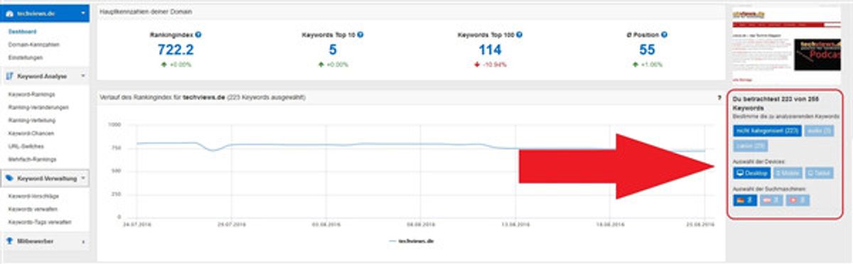 Filtermöglichkeiten im Dashboard