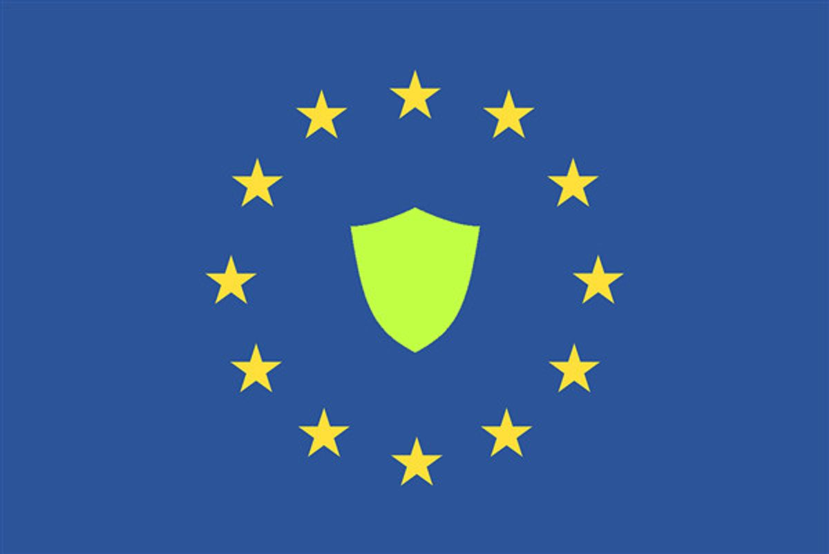 EU Flagge mit Schild in der Mitte