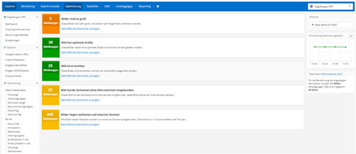 Screenshot aus dem Monitoring Modul der PageRangers Toolbox 
