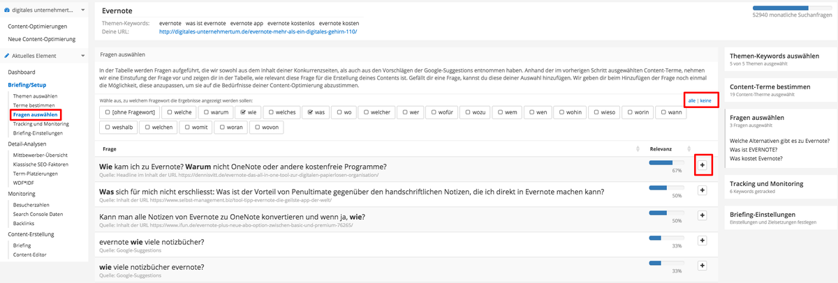 W-Fragen auswählen