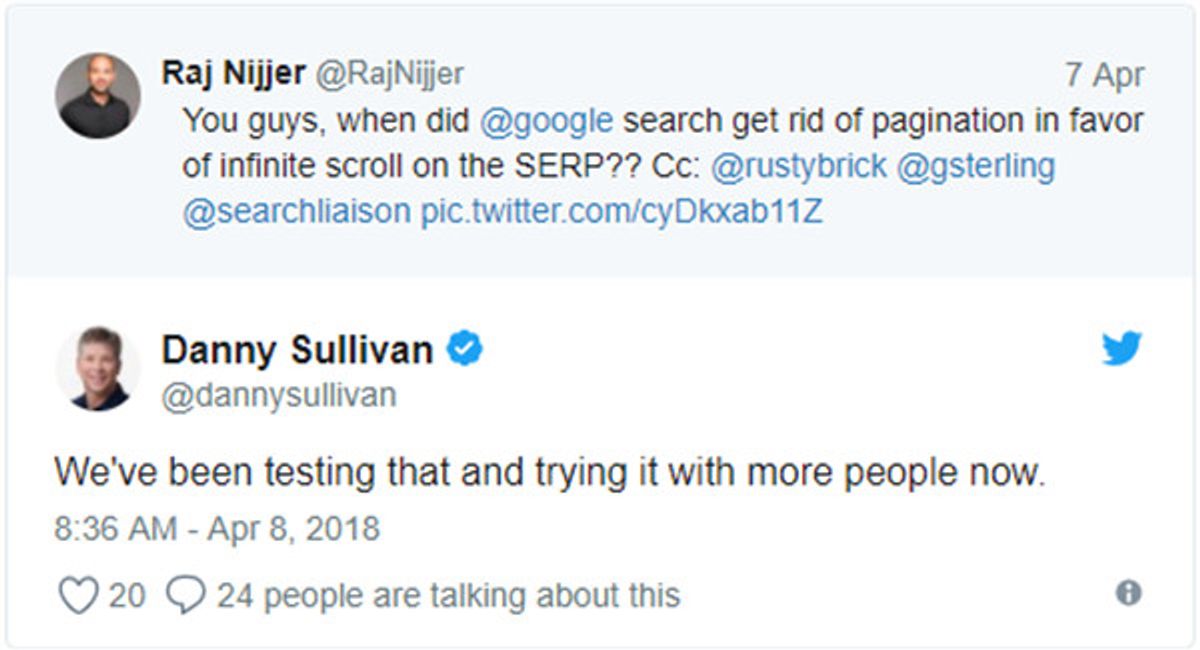 Eine Kurzdiskussion auf Twitter zum neuen Feature in der mobilen Suche (mit Googles Danny Sullivan)