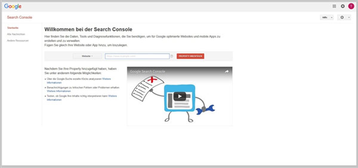 Google Search Console Startseite