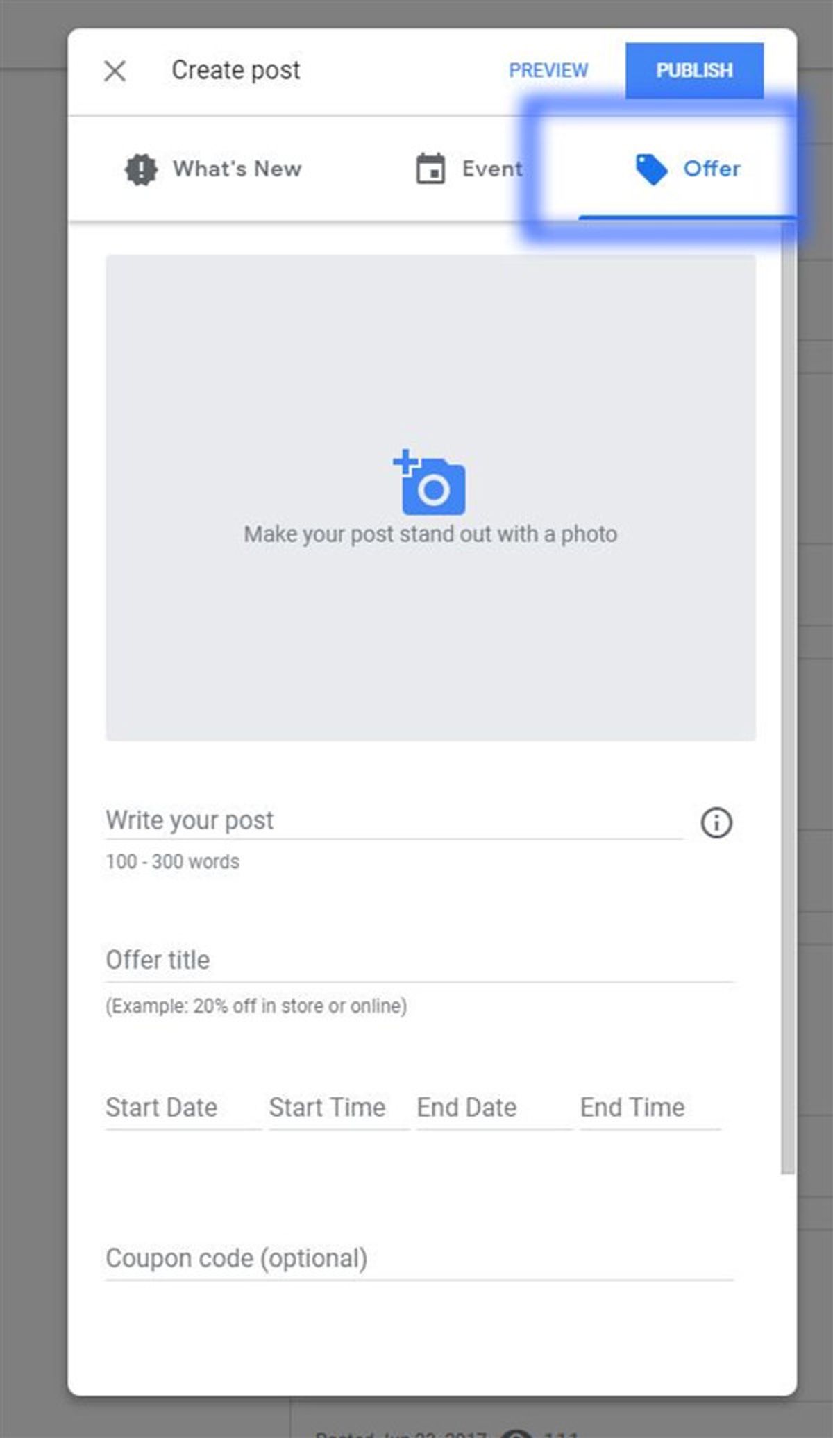 Ein Screenshot aus der (bald) neuen Funktion bei Google MyBusiness für Posts