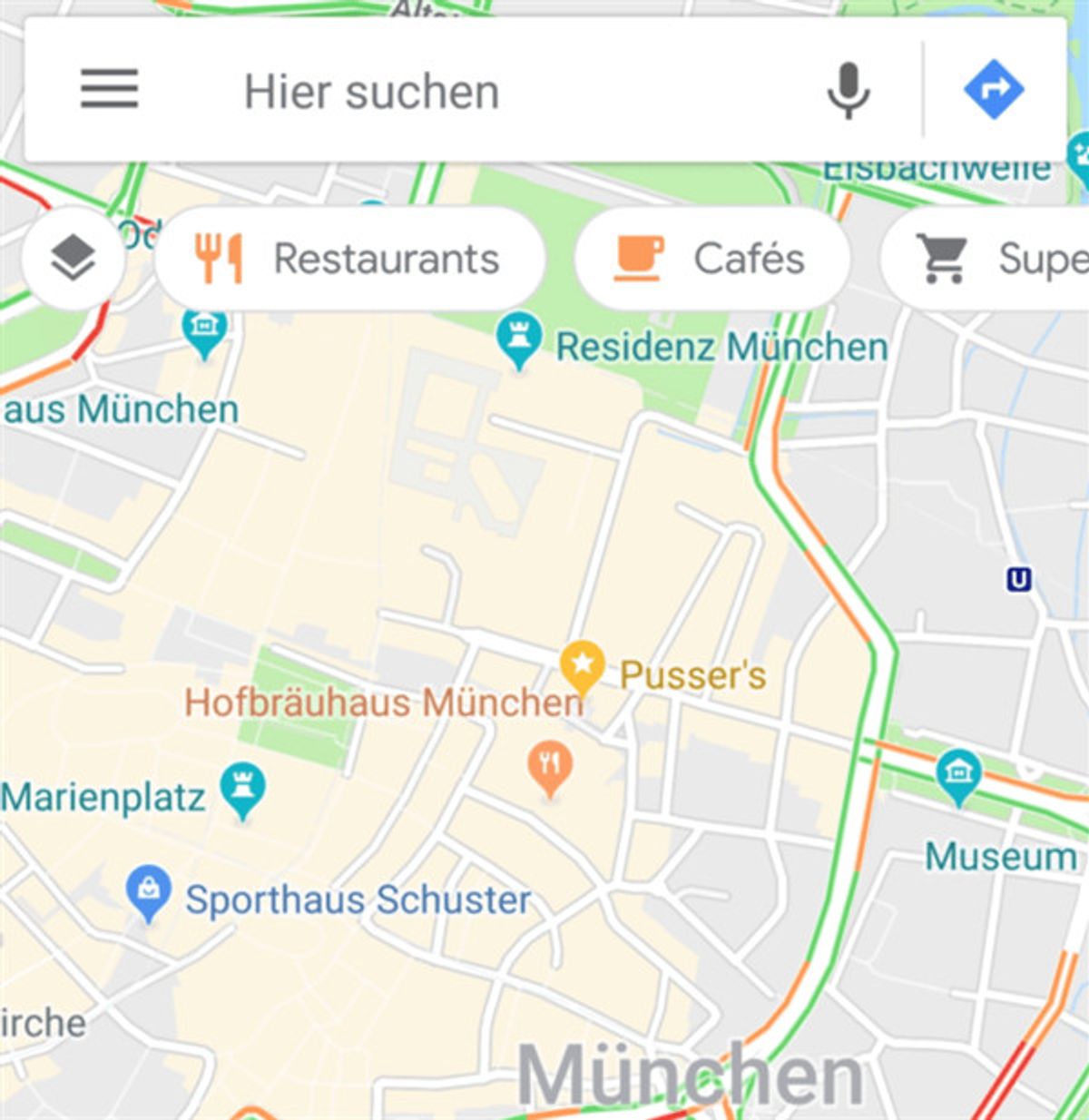 Screenshot aus Google Maps mit neuen Icons