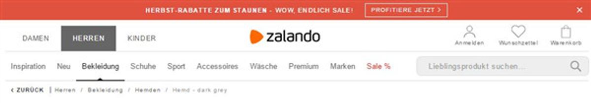 Breadcrumb Navigation von der Webseite Zalando