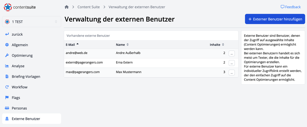 Verwaltung der externen Benutzer