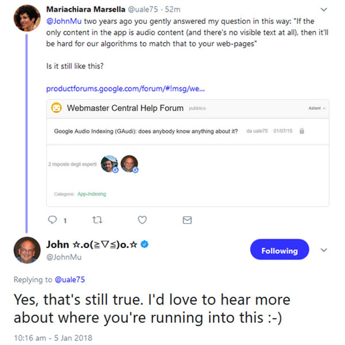 Ein Auszug aus einer Diskussion auf Twitter über Googles Audioverarbeitung