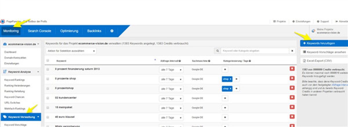Keyword-Verwaltung im Monitoring