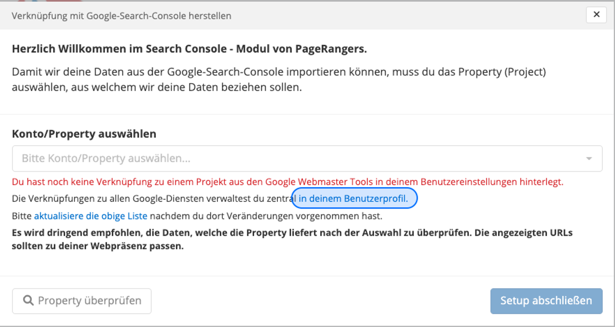 Verknuepfung Google SearchConsole herstellen