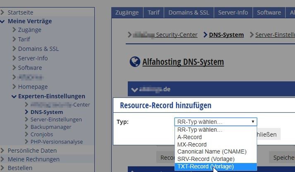 Verifzierung DNS Schritt 2