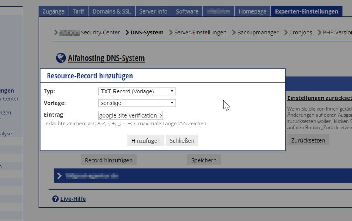 Verifzierung DNS Schritt 3