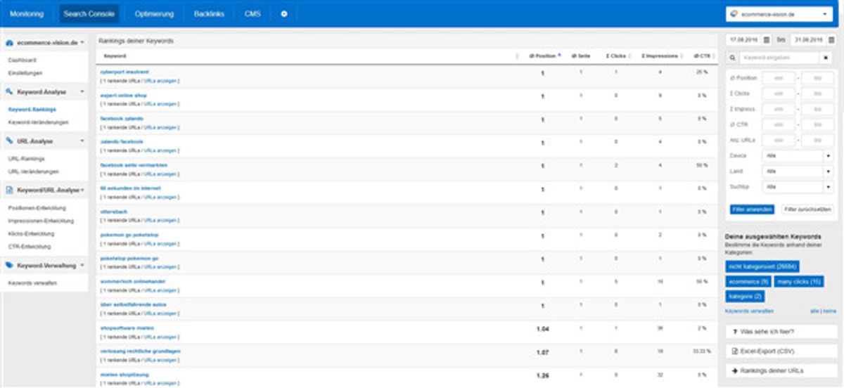 Search Console Keyword-Analyse