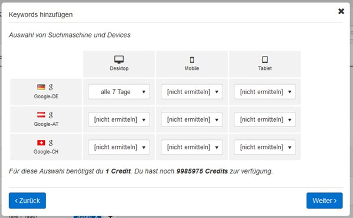 Keywords hinzufügen